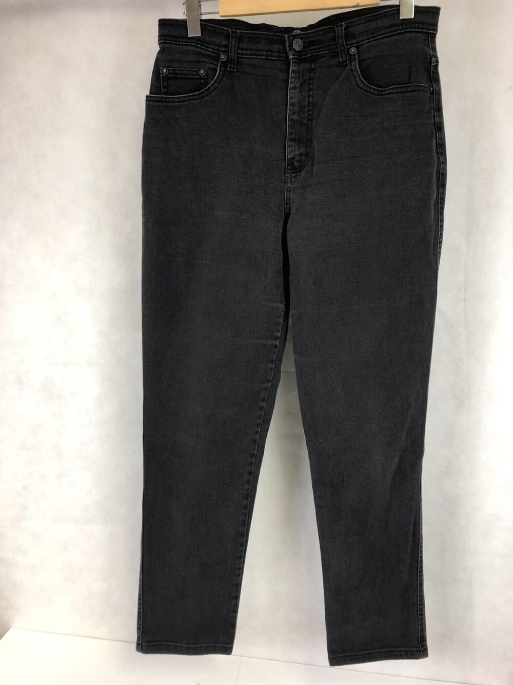 VTG Bill Blass Womens Sz 12 Black Denim Stretch Mom Jeans Ripped Torn Distressed